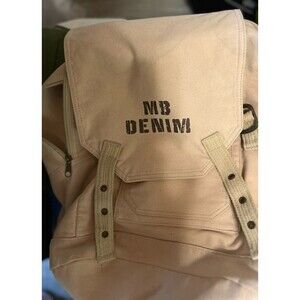 Vintage Meters Bonwe Tan Denim Backpack, Flap Closure W/ Zippers & Buckle Straps